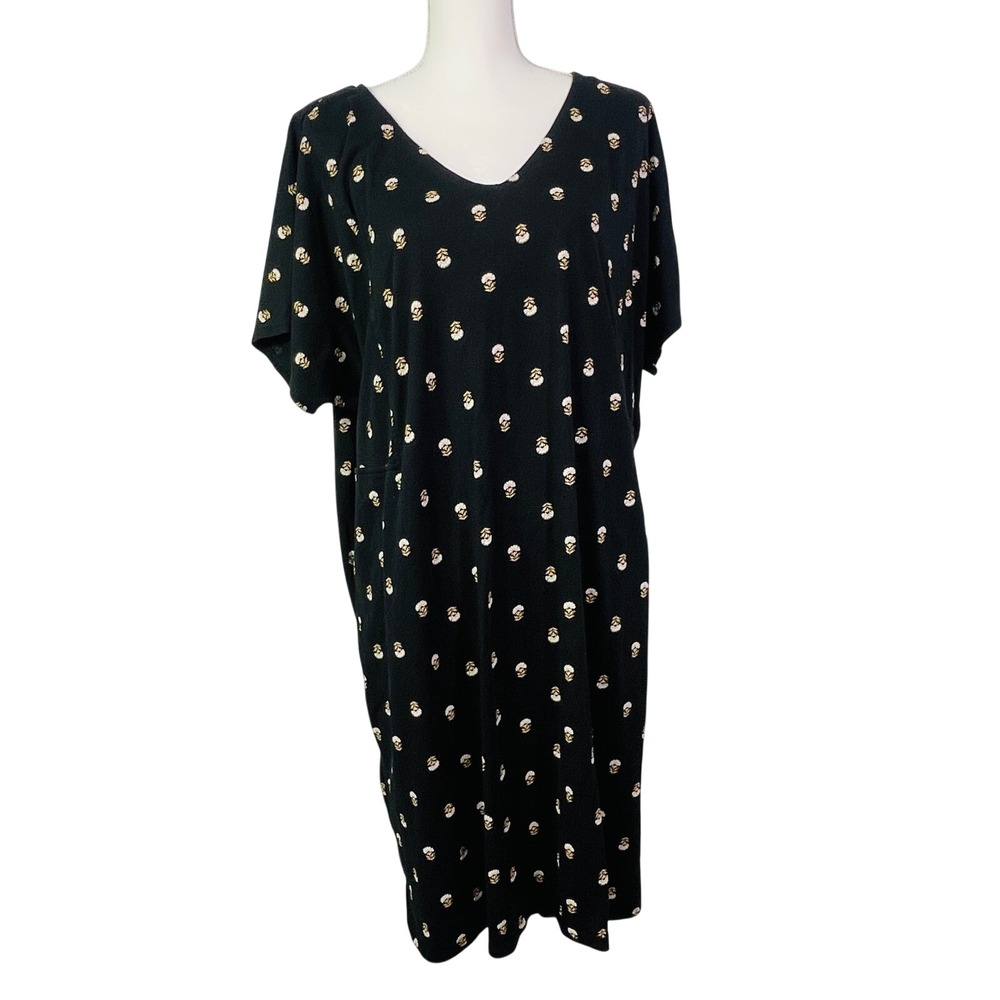 J. Jill T-Shirt Dress Women's XXL 2X Black Floral Organic Cotton Casual